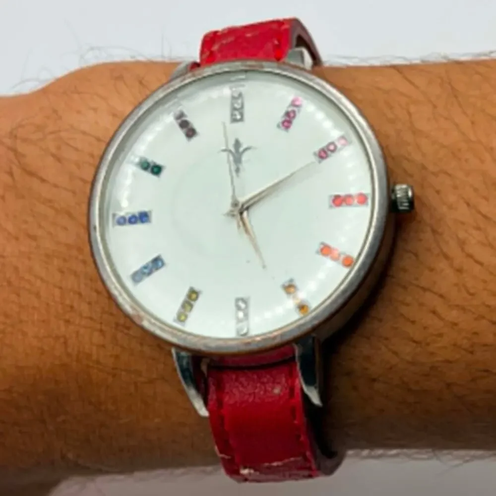 Silver & Red Crystal Watch